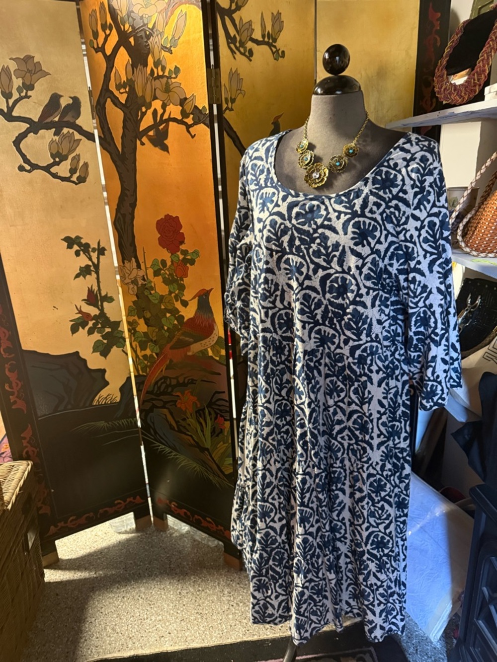 Blue and White Printed Maxi Dress